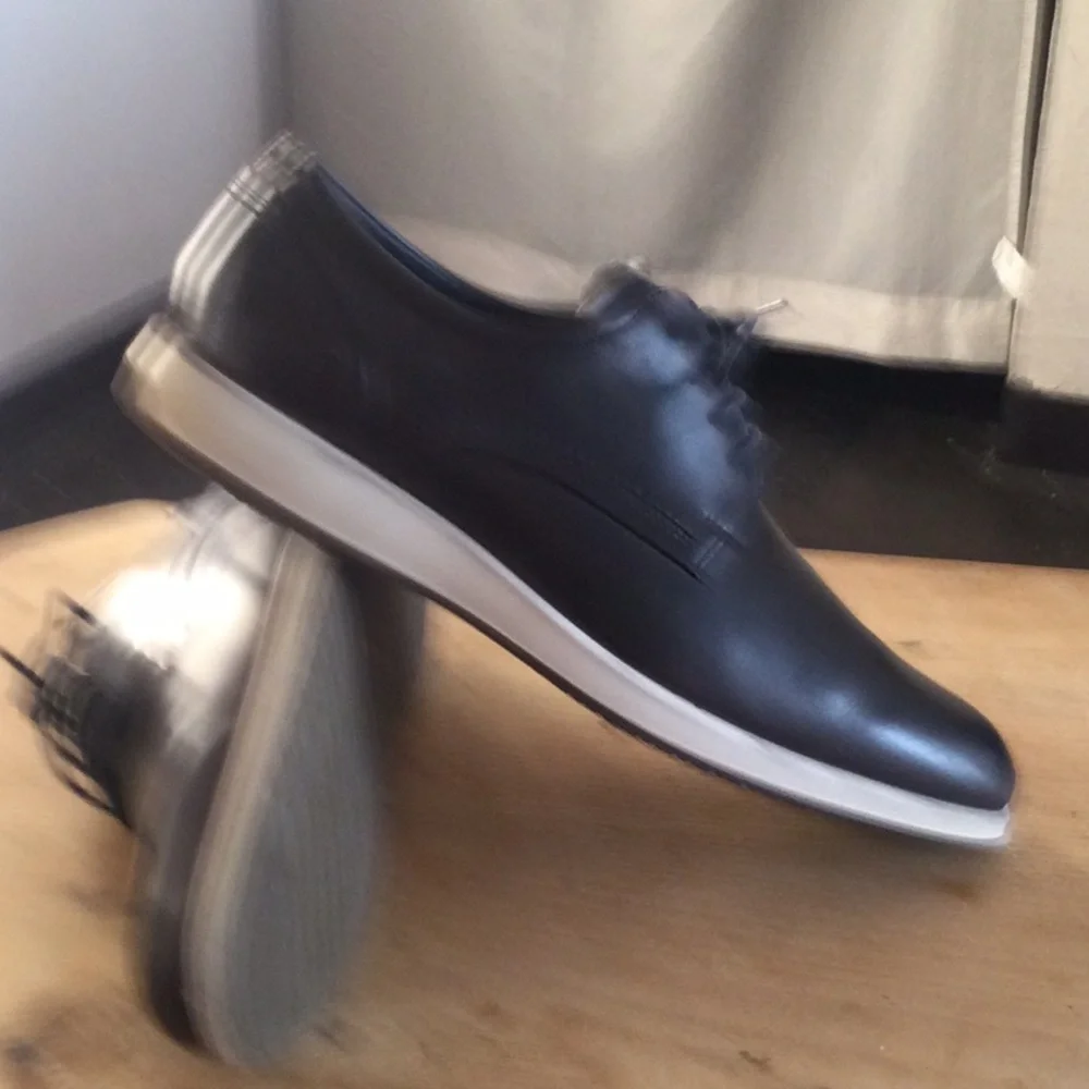 Ecco Black Leather Derby Shoes with White Soles